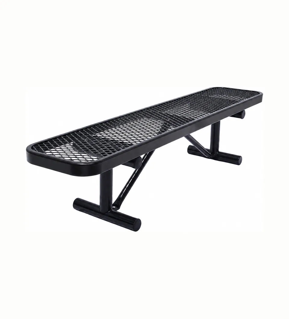 6 ft Park Bench without Backrest, Expanded Metal in black.