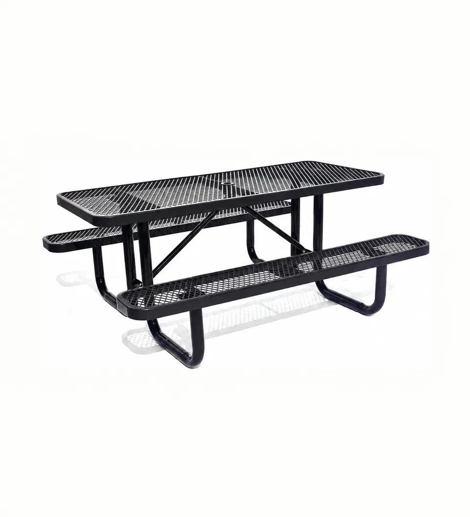 6 ft Rectangular Expanded Metal Picnic Table in black.