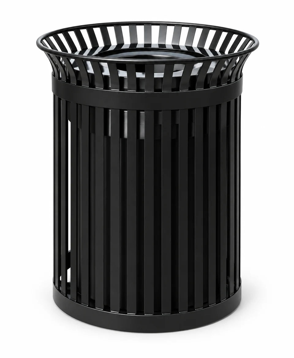 45 gallon slatted can in Black, illustration.