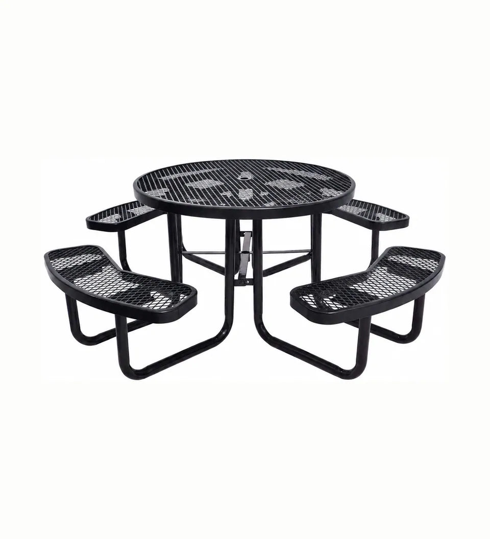 46 in Round Expanded Metal Picnic Table in black.