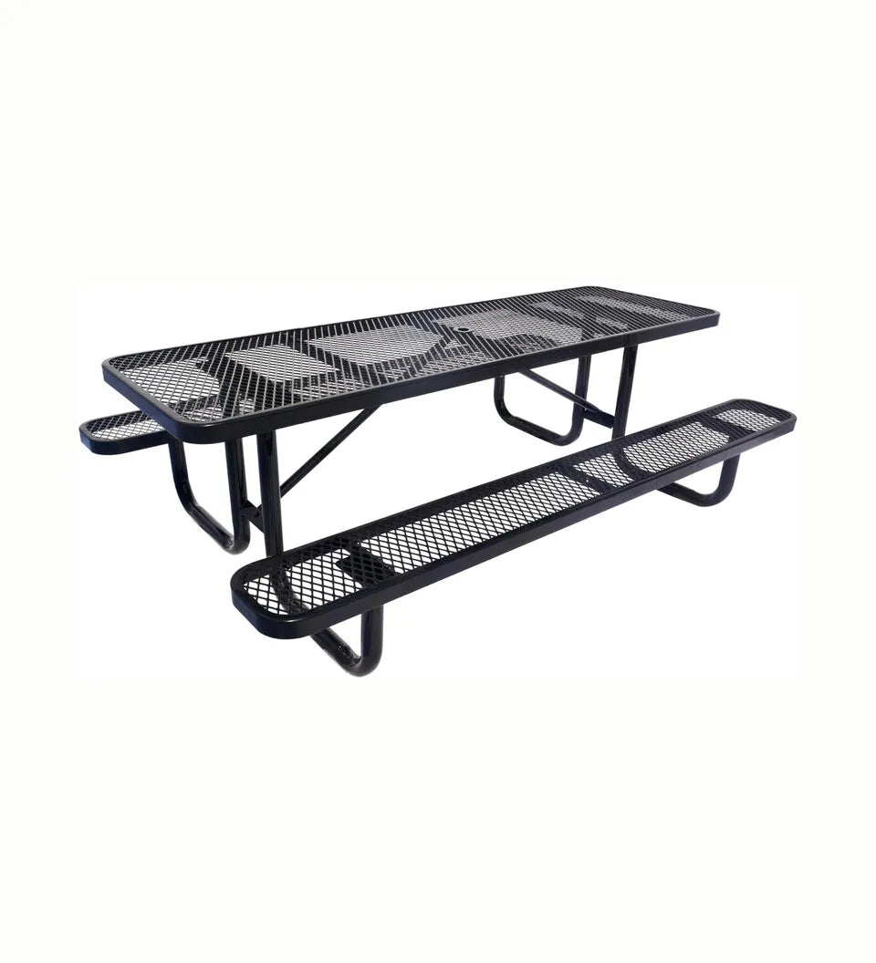 8 ft Rectangular Expanded Metal Picnic Table in black.