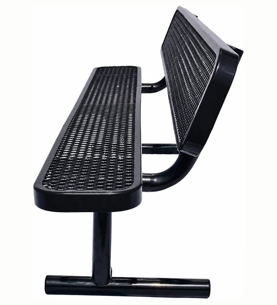 6 ft Park Bench with Backrest, Expanded Metal in black.