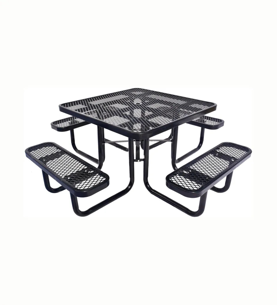 46 in Square Expanded Metal Picnic Table in black.