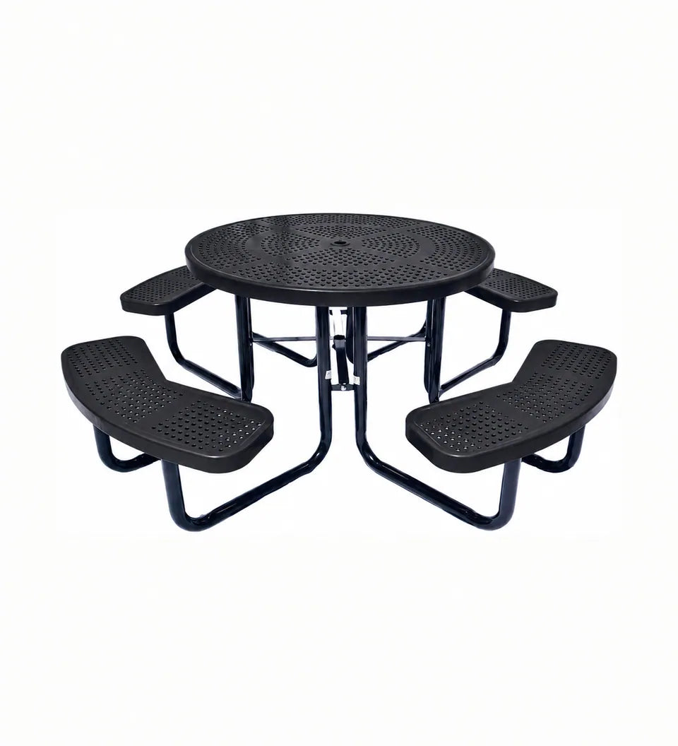 46 in Round Perforated Metal Picnic Table in black.