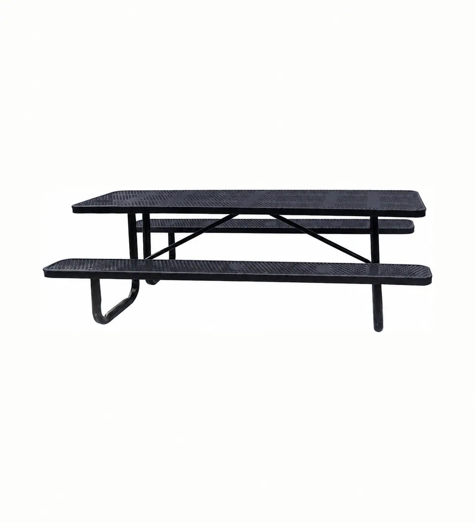 8 ft Rectangular Perforated Metal Picnic Table in black.
