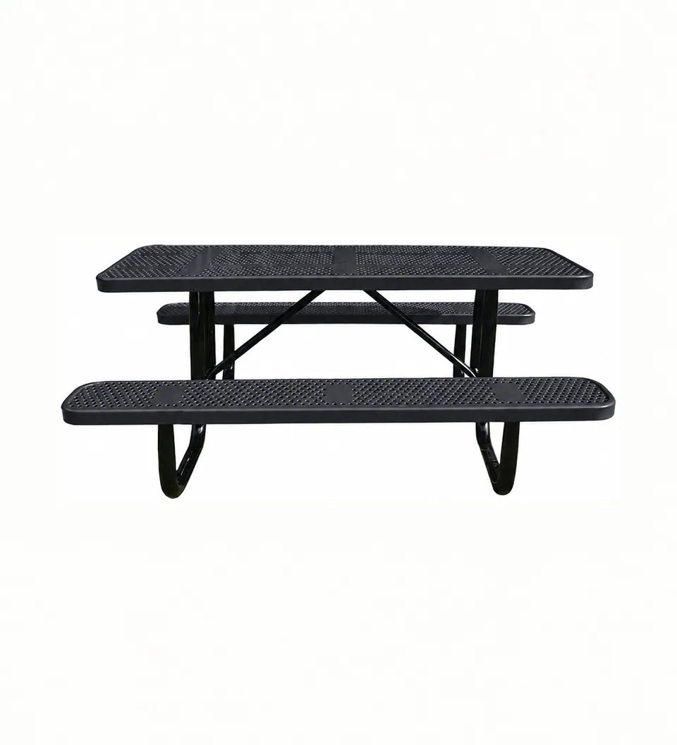 6 ft Rectangular Perforated Metal Picnic Table in black.